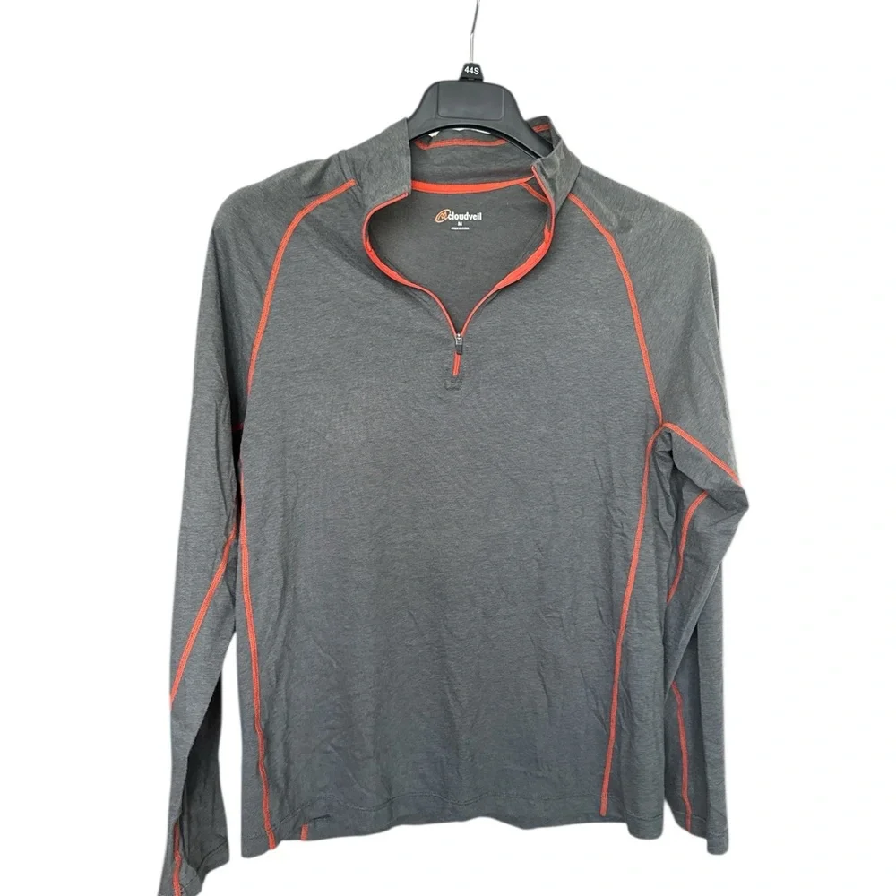Cloudveil Performance 1/4 Zip Long Sleeve Pullover Men’s M Gray Orange Stitching